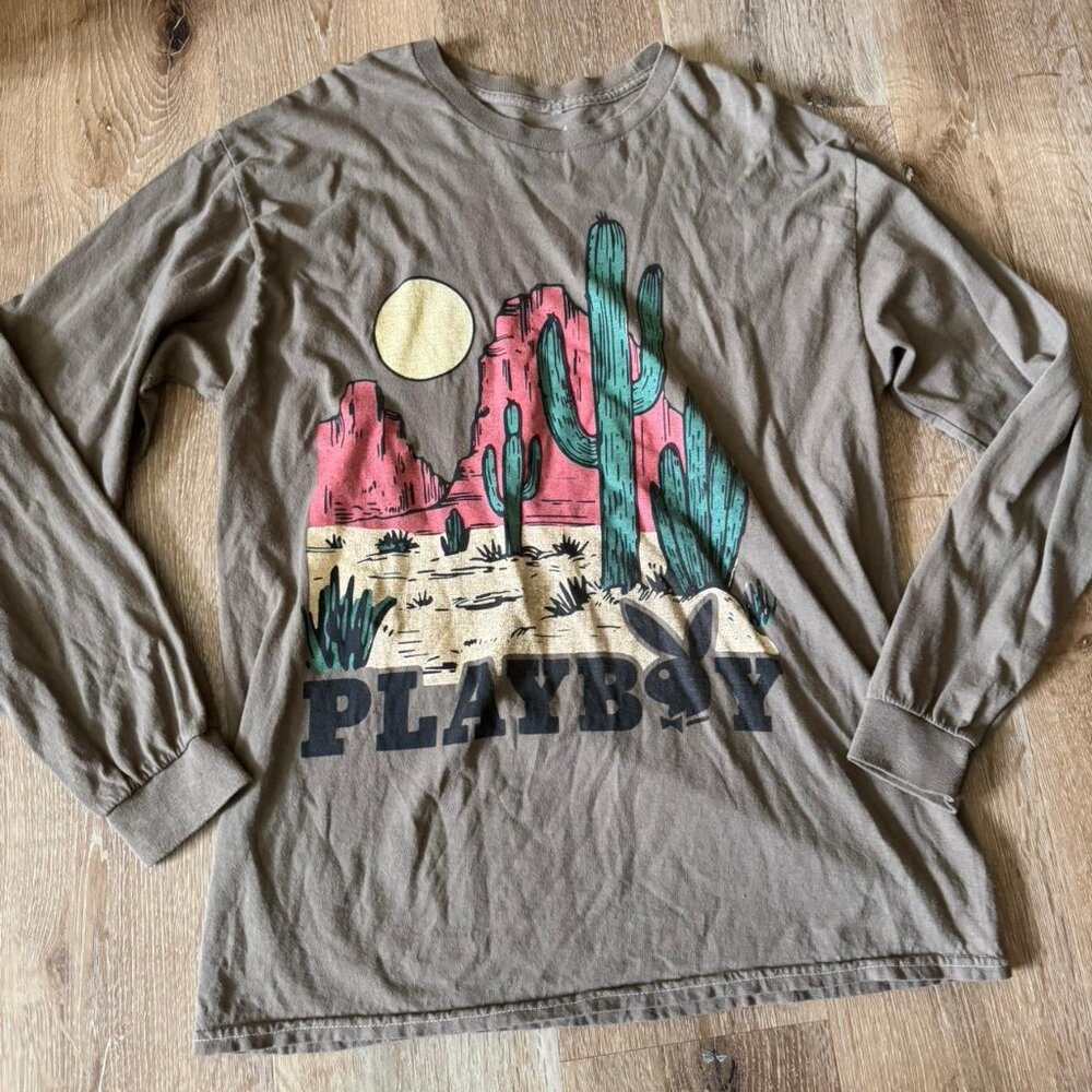 Playboy Brown Western Cotton Long Sleeve Size M‎